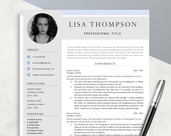 Resume CV Template for Word Pages, 1, 2 3 Page Resume Template with Photo, Modern Resume Template, Minimalist Professional Cv with photo