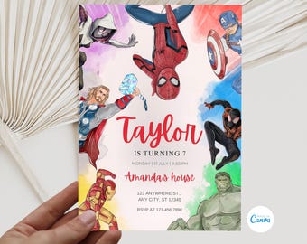 Editable Superhero Birthday Invitation Template, Avengers Superhero Digital Invitation, Super Hero Party Invitation, Instant Download