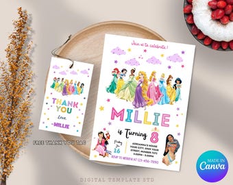 Princess Birthday Invitation, Princess Invitation Princess Party Invitation Girl Princess Invitations Gold Pink EDITABLE Instant Digital