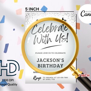 May include: A white birthday invitation with black text that reads "Celebrate With Us!" and "Jackson's Birthday". The invitation is 5 inches by 7 inches and has a white background with black confetti.