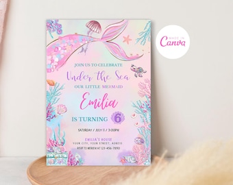 Mermaid Tail Birthday Invitation, Under the Sea Birthday Invitation Girl, Editable Birthday Template, Purple Teal Mermaid Birthday