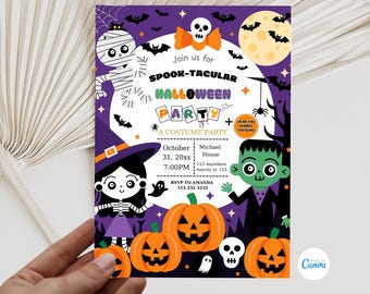Editable halloween party invitation, Editable party invitation template, Halloween party invite, Spook-Tacular kids costume party Invite