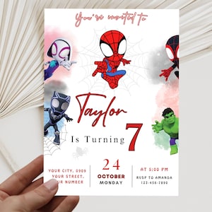 Watercolor Spidey and his Amazing Friends Birthday Party Invitation, Superhero Birthday Invite, Editable Template, Mobile Invite, Printable