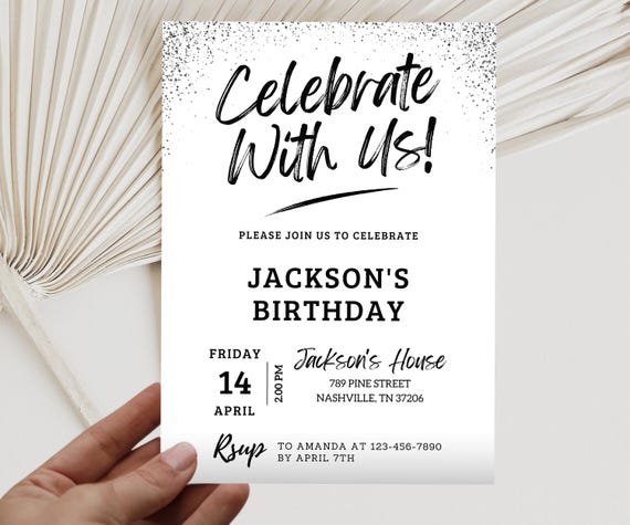 EDITABLE Simple Party Invite, Minimalist Birthday Invitation, Adult and Teen Invitation, White Invitations Template, instant Download