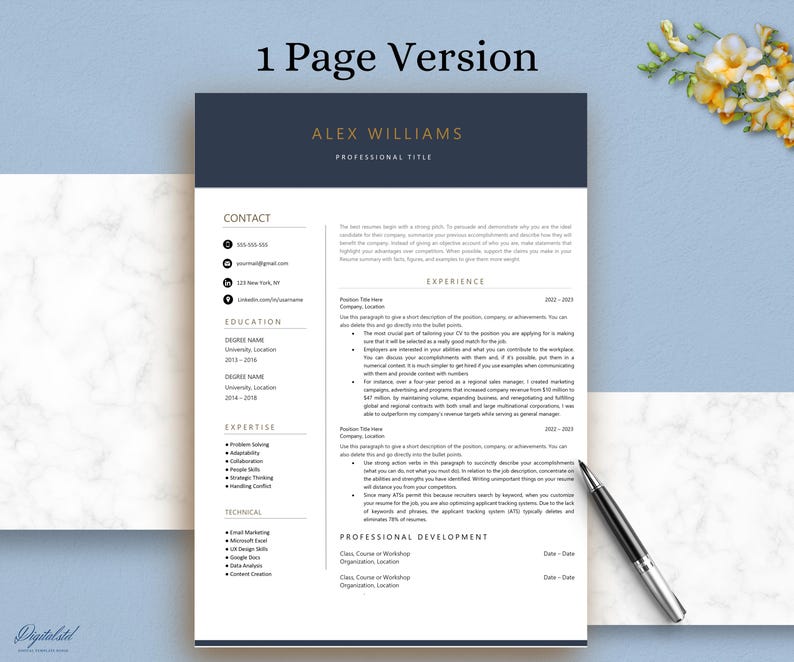 Best Professional Resume Template for Microsoft Word & Apple Pages | 1 ...