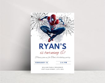 Bearbeitbare Spider-Man-Einladungsvorlage, Spider-Man-Einladung für Mobilgeräte, Spider-Man-Geburtstagsparty-Einladung, Spider-Man-Einladung für Mobilgeräte, Sofort-Download