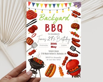 Backyard BBQ Party Invitation, Editable BBQ Party Invite, Barbecue Invitation, BBQ Grill Party Invitations, Canva Template
