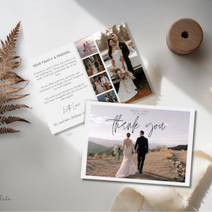 Cartão de agradecimento de casamento minimalista NOTAS com foto, cartão de agradecimento para impressão, nota de agradecimento de casamento moderna EDITÁVEL, dobrada e plana