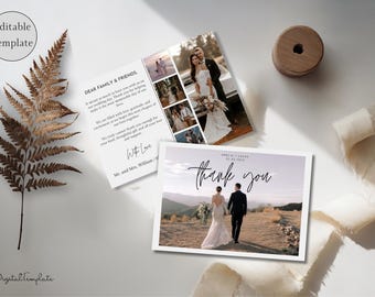 Biglietto di ringraziamento per matrimonio minimalista con foto, biglietto di ringraziamento stampabile, biglietto di ringraziamento per matrimonio moderno MODIFICABILE, piegato e steso