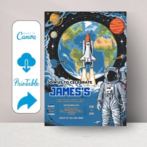 Editable Space Birthday Party Invitation, Astronaut Outer Space Theme Invitation, Galaxy Invitation, Editable Space Birthday Invitation
