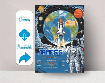 Editable Space Birthday Party Invitation, Astronaut Outer Space Theme Invitation, Galaxy Invitation, Editable Space Birthday Invitation