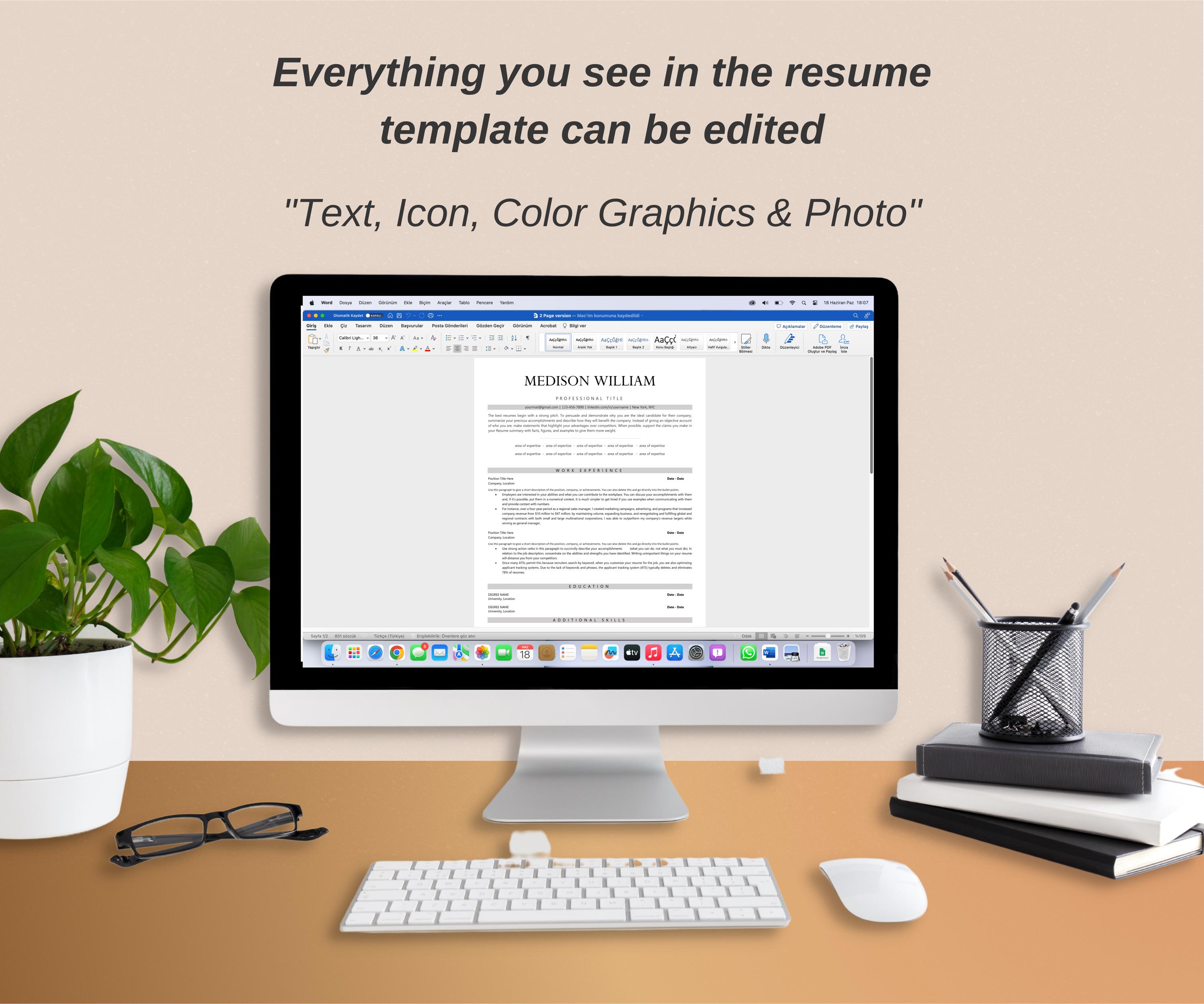 Minimalist ATS Friendly Resume Template for Mac Pages & Word, Clean ...