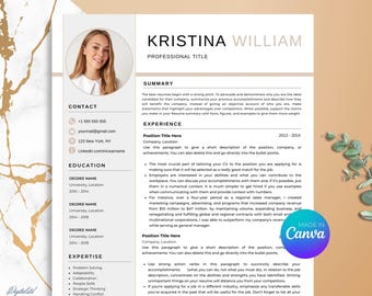 Resume Template, Canva Modern Resume Template with Photo, Resume Template, Canva Creative Resume, Cover Letter, Professional CV Template
