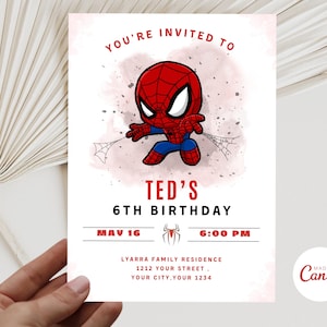 Spidey Birthday Invitation Spidey WaterColor Invitation, Spider man Birthday Party Invite, Kids Editable Spidey Template, Instant Download