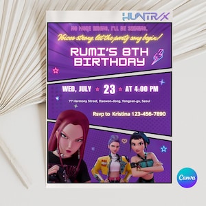 KPop Demon Hunter Birthday Invitation, Canva Template, Editable Kpop Anime Invite, Huntrix Party, Printable Birthday Card for Kids