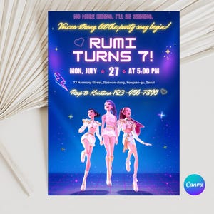KPOP Demon Hunters Birthday Invitation, Editable Kpop Anime Invite, Huntrix Invitation, Canva Template, Printable Birthday Card for Kids