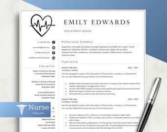 Nursing Resume Template for Word Pages, Registered Nurse Resume, New Grad Nurse Practitioner CNA Nurse Resume Template, Remote RN Template