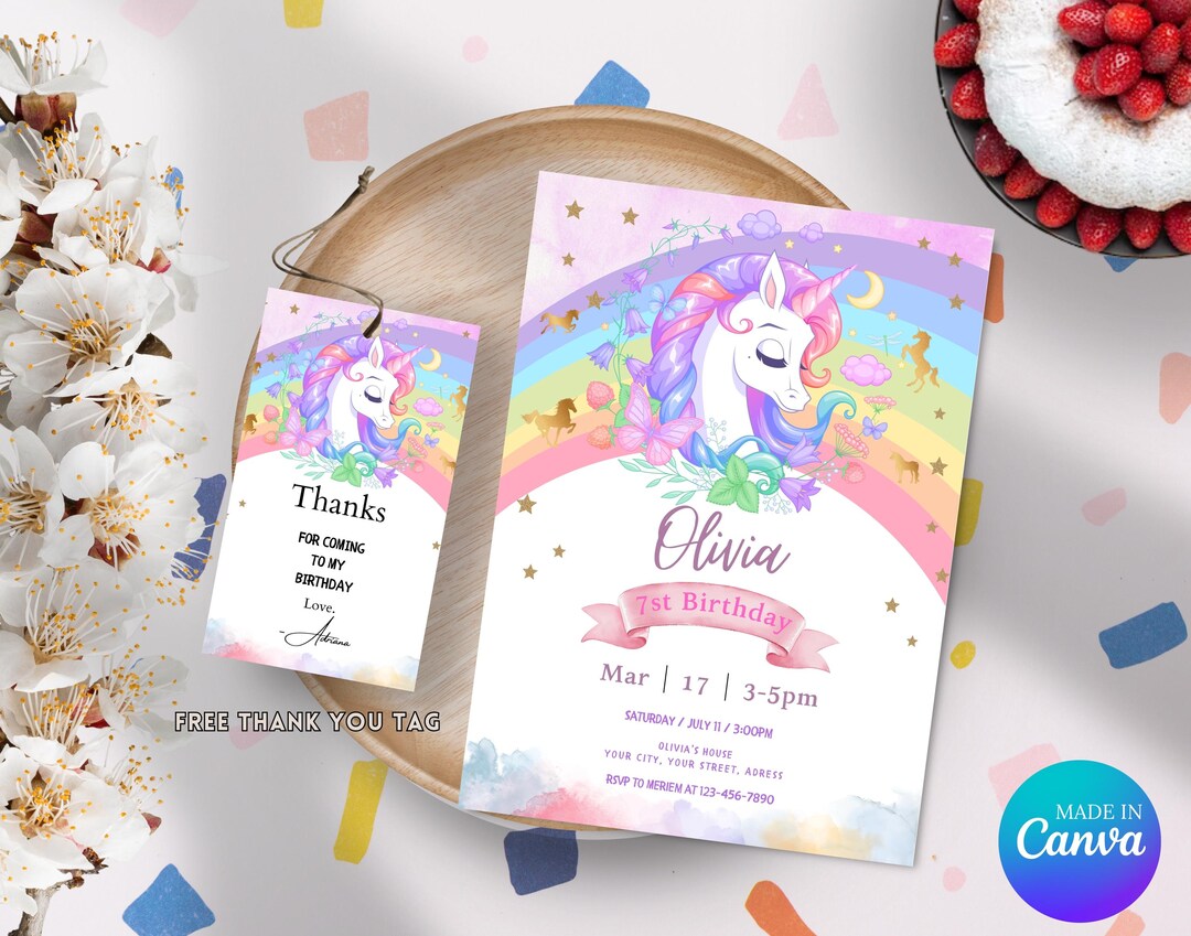 Editable Unicorn Rainbow Birthday Invitation, Girl Birthday Party ...