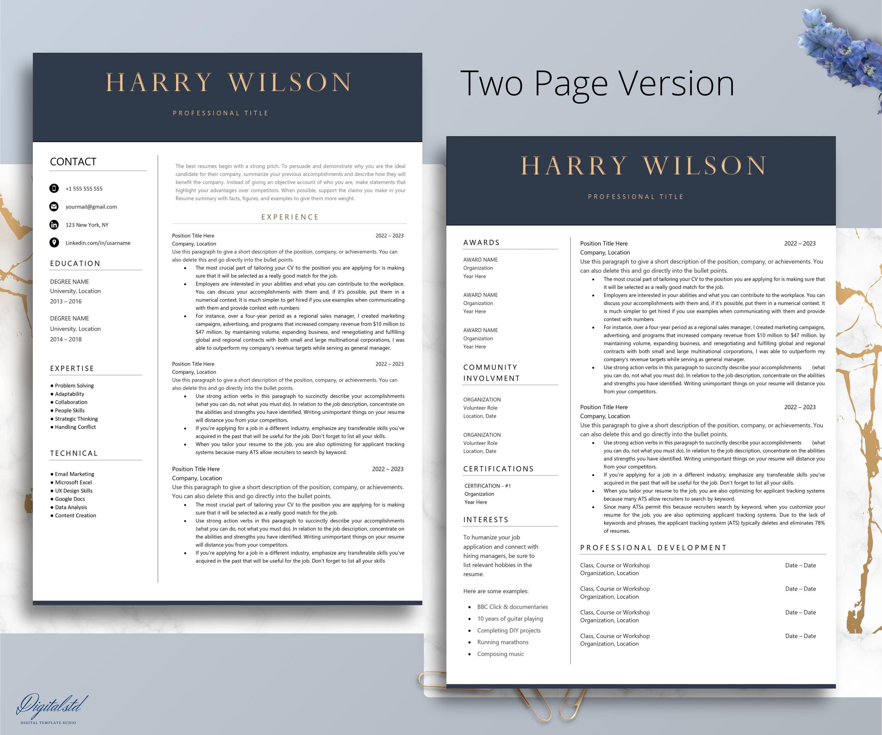 Resume Template Apple Pages & Word 1 Page, 2 Page, and 3 Page | Modern ...