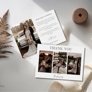 Cartões de agradecimento de casamento modernos, cartões de agradecimento de casamento minimalistas EDITÁVEIS com foto, foto de agradecimento de casamento boho, cartão de agradecimento com foto