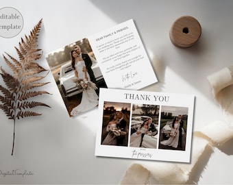 Modern Wedding Thank You Cards, EDITABLE Minimalist Wedding Thank You Cards with Photo, Boho Wedding Thank You Photo, Photo Thank You Card