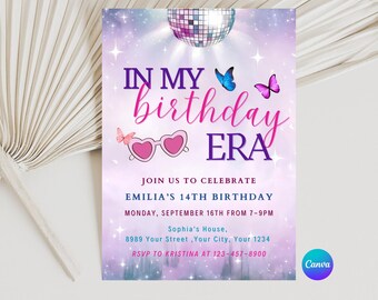 In My Birthday Era Invitation - Teen Birthday Girl Music Party Birthday Invite - Purple and Blue Eras Party - Editable Digital Printable