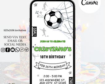 Soccer Invitation Template, Digital Football Birthday Party Invitation, Editable Soccer Birthday, Electronic Kids Phone Birthday Invite