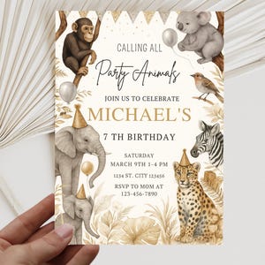 Invito per feste a tema animali MODIFICABILI, invito per compleanno safari, invito per compleanno giungla, invito per compleanno zoo con animali, download istantaneo