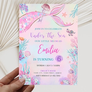 Mermaid Tail Birthday Invitation, Under the Sea Birthday Invitation Girl, Editable Birthday Template, Purple Teal Mermaid Birthday