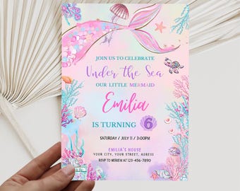 Mermaid Tail Birthday Invitation, Under the Sea Birthday Invitation Girl, Editable Birthday Template, Purple Teal Mermaid Birthday