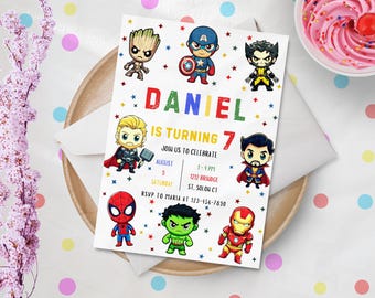 Editable Superheroes Birthday Invitation Template, Printable Birthday Party Invitation Kids Party Invite Template, Superhero Birthday Invite