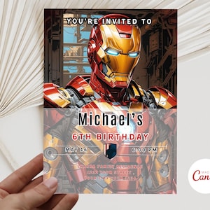 Ironman Birthday Party Invitation Template, Printable Ironman Hero Birthday Invitation, SuperHeroes Invitation, Editable Hero Invitation