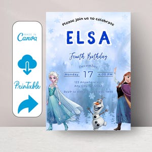 Frozen Birthday Invitation Frozen Invitation Princess Elsa Anna Party Invitation, EDITABLE Girl Frozen Birthday Invite Theme Digital Instant