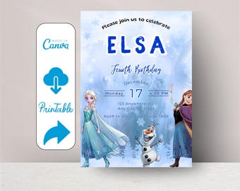 Frozen verjaardagsuitnodiging Frozen uitnodiging prinses Elsa Anna feestuitnodiging, BEWERKBARE meisje Frozen verjaardagsuitnodiging thema Digital Instant