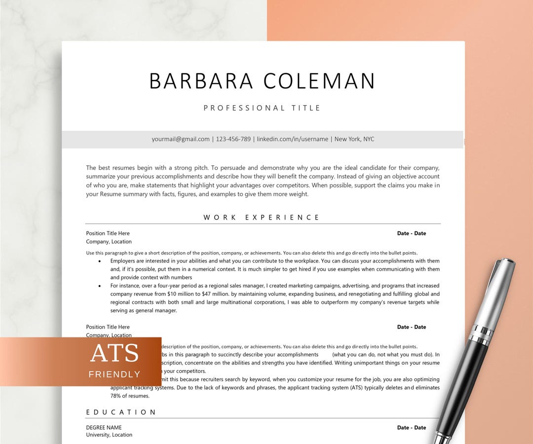ATS Resume Template Word, Pages | ATS Friendly Resume With Photo | ATS