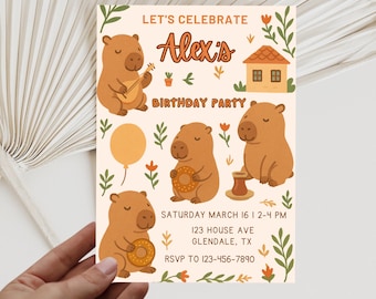 EDITABLE Capybara invitation, Kawaii Capybara Birthday Invite, Capy Birthday Invite, Capybara Party Invite, Digital Template, Capybara Cute