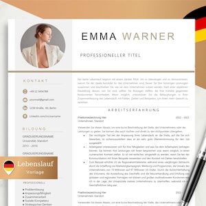 Może przedstawiać: Szablon CV w stylu niemieckim z profesjonalnym zdjęciem, danymi kontaktowymi, sekcjami dotyczącymi wykształcenia i doświadczenia zawodowego. Szablon został zaprojektowany, aby pomóc osobom poszukującym pracy w zaprezentowaniu swoich umiejętności i kwalifikacji.