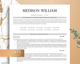 May include: A black and white resume template with a gold accent. The resume is for Medison William, who is a professional in New York, NYC. The resume includes a section for work experience, education, and skills. The template is designed to be ATS-friendly, which means it is optimized for applicant tracking systems.