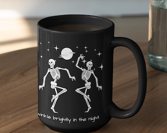 Dancing Skeletons Black Mug, Spooky Season Cup