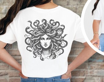 Medusa Graphic Tee, Feminist Mythology Shirt, Empowered Snake Head Design