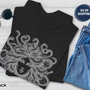 Medusa Tee, Feminist Shirt, Snake Head, Female Empowerment Gift, Winter Solstice Present, Sister Gift, Best Friend Gift, Gift for Birthday Black
