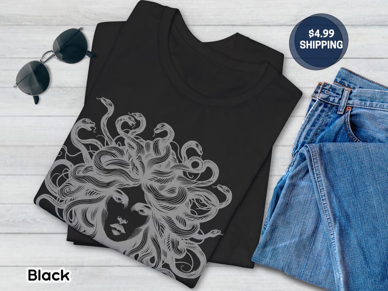 Medusa Tee, Feminist Shirt, Snake Head, Female Empowerment Gift, Winter Solstice Present, Sister Gift, Best Friend Gift, Gift for Birthday Black