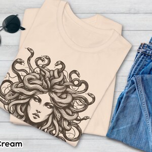 Medusa Tee, Feminist Shirt, Snake Head, Female Empowerment Gift, Winter Solstice Present, Sister Gift, Best Friend Gift, Gift for Birthday Soft Cream