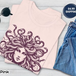 Medusa Tee, Feminist Shirt, Snake Head, Female Empowerment Gift, Winter Solstice Present, Sister Gift, Best Friend Gift, Gift for Birthday Soft Pink