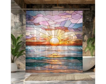 Faux Stained Glass Shower Curtain | Colorful Mosaic Window Panel