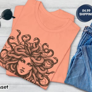Medusa Tee, Feminist Shirt, Snake Head, Female Empowerment Gift, Winter Solstice Present, Sister Gift, Best Friend Gift, Gift for Birthday Sunset