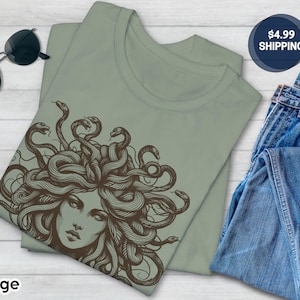 Medusa Tee, Feminist Shirt, Snake Head, Female Empowerment Gift, Winter Solstice Present, Sister Gift, Best Friend Gift, Gift for Birthday Sage
