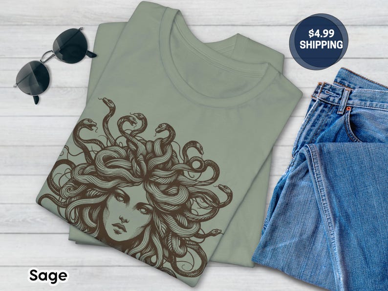 Medusa Tee, Feminist Shirt, Snake Head, Female Empowerment Gift, Winter Solstice Present, Sister Gift, Best Friend Gift, Gift for Birthday Sage