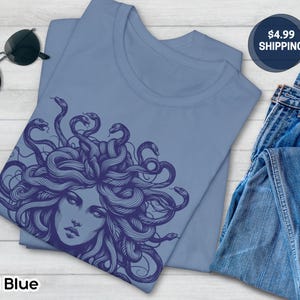 Medusa Tee, Feminist Shirt, Snake Head, Female Empowerment Gift, Winter Solstice Present, Sister Gift, Best Friend Gift, Gift for Birthday Steel Blue