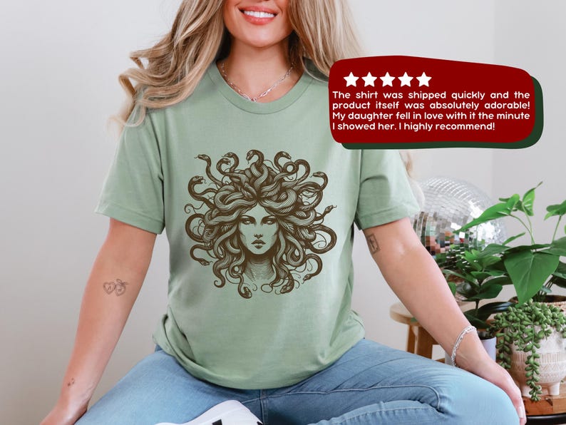 Medusa Tee, Feminist Shirt, Snake Head, Female Empowerment Gift, Winter Solstice Present, Sister Gift, Best Friend Gift, Gift for Birthday immagine 1